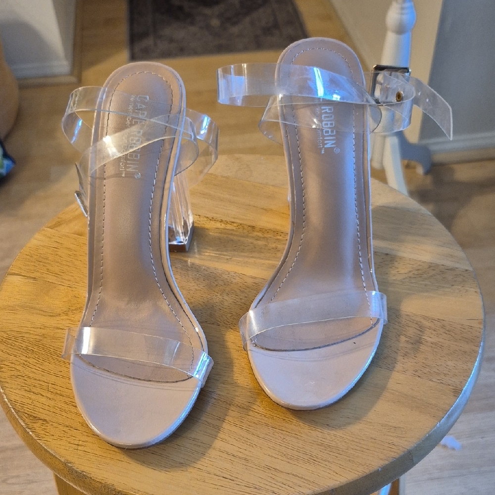 Cape Robbin Remember Your Comfort Clear Band Clear Chuncky Heels Ankle Strap